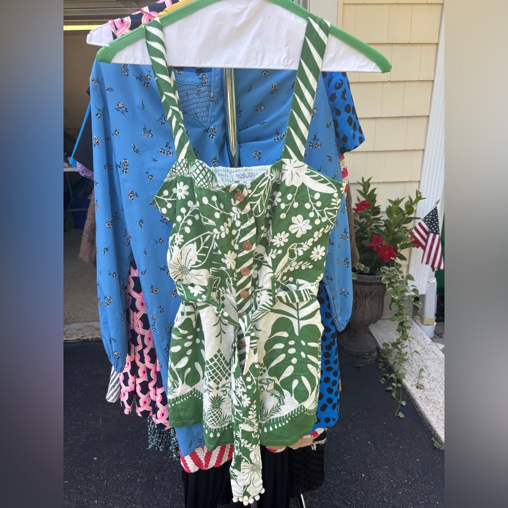 Rachel Zoe Green & Cream Tropical Print Romper